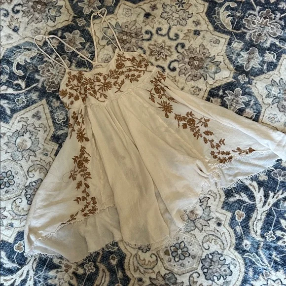 FP Embroidered Cream and Brown Sleeveless Top slip mini dress - Picture 14 of 17